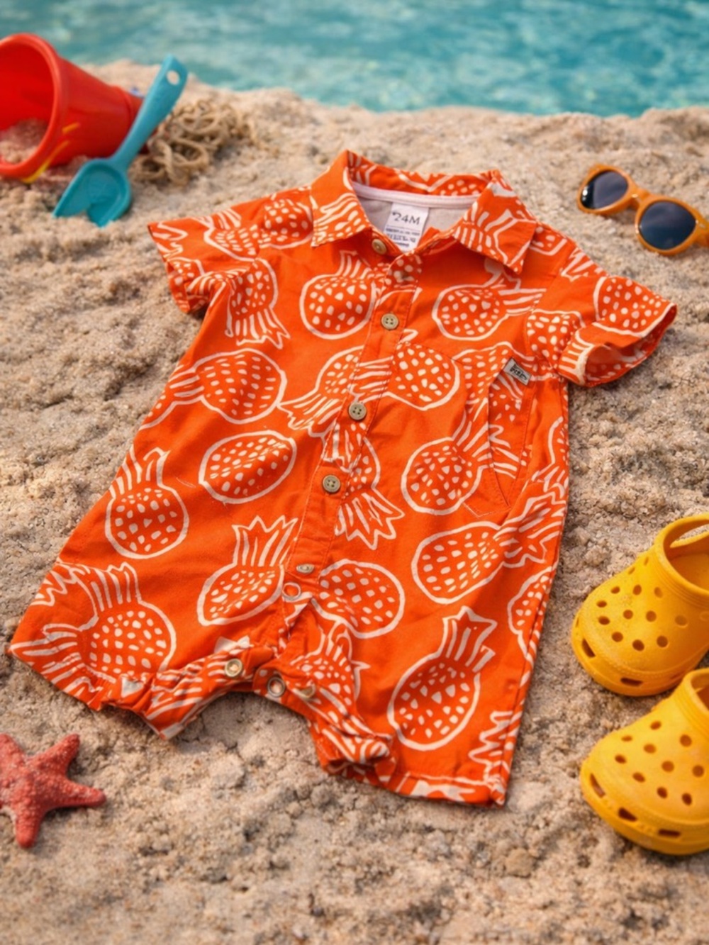 🍍 Carter’s Pineapple Romper | 24M | Bright Orange Summer Outfit
